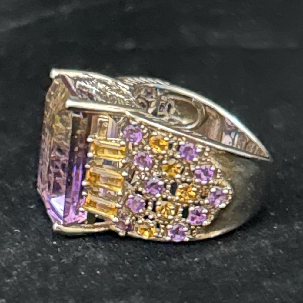 Gorgeous Ametrine Amethyst Citrine 925 Sterling Silver Statement Ring Size 6 - Picture 2 of 7